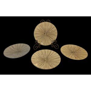 Pier 1 Imports Set-4 Sanctuary Starburst Cream Brown Coupe Dinner Plates 11.5"